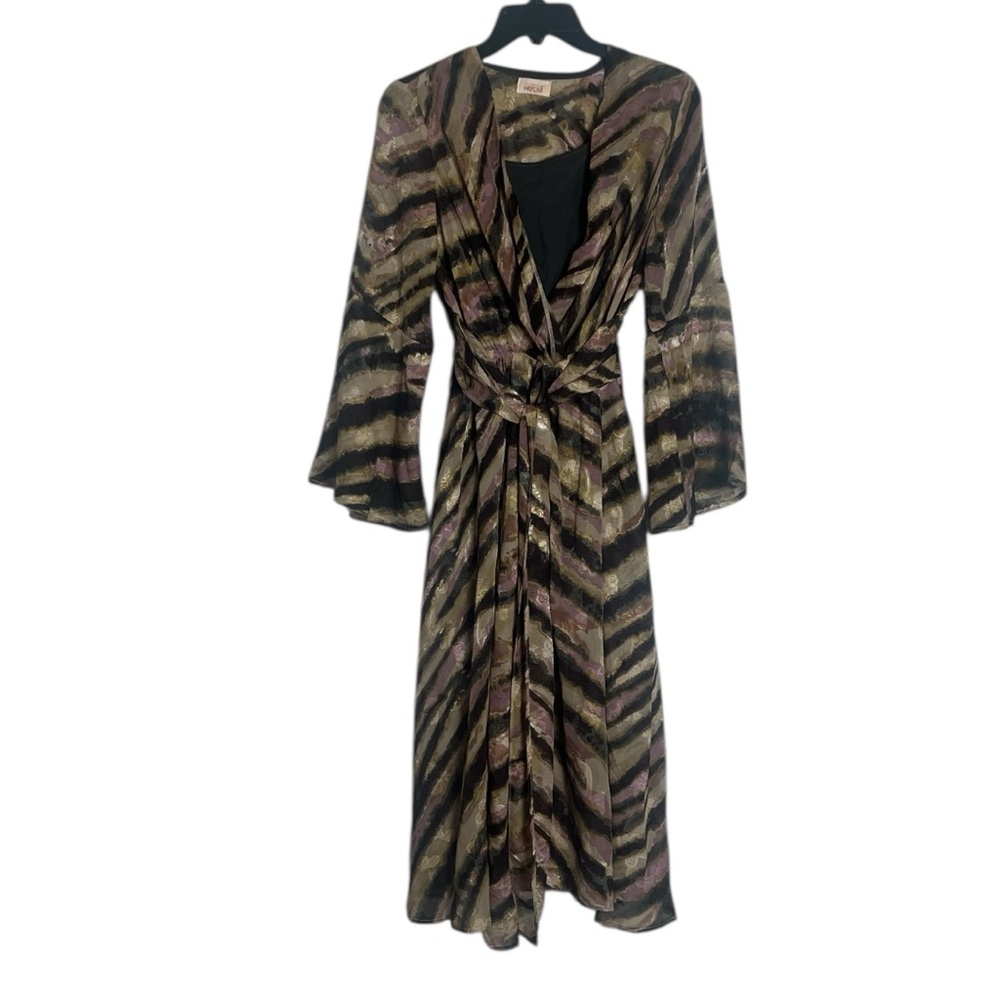 NKN Nekane Camel Mauve Black Animal Print Faux Wrap Midi Dress Small Reg. $197 - Picture 10 of 15